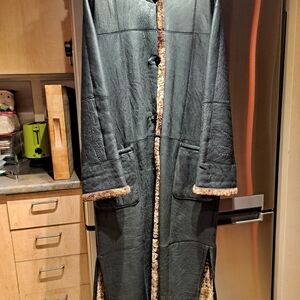 Women's Black Long Coat with Fur Trim To Side